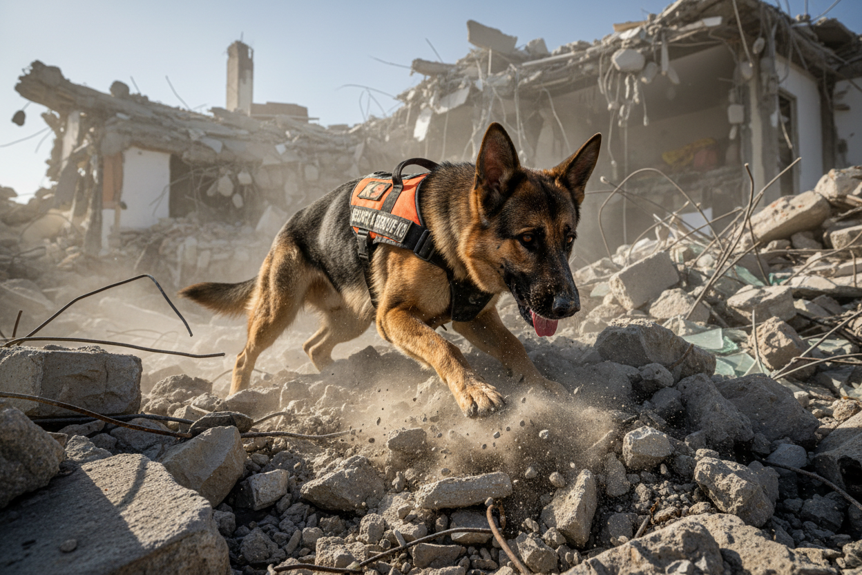 Chiens de travail et d'utilité | Chiens de pompiers et secouristes : sols durs, décombres, charge physique